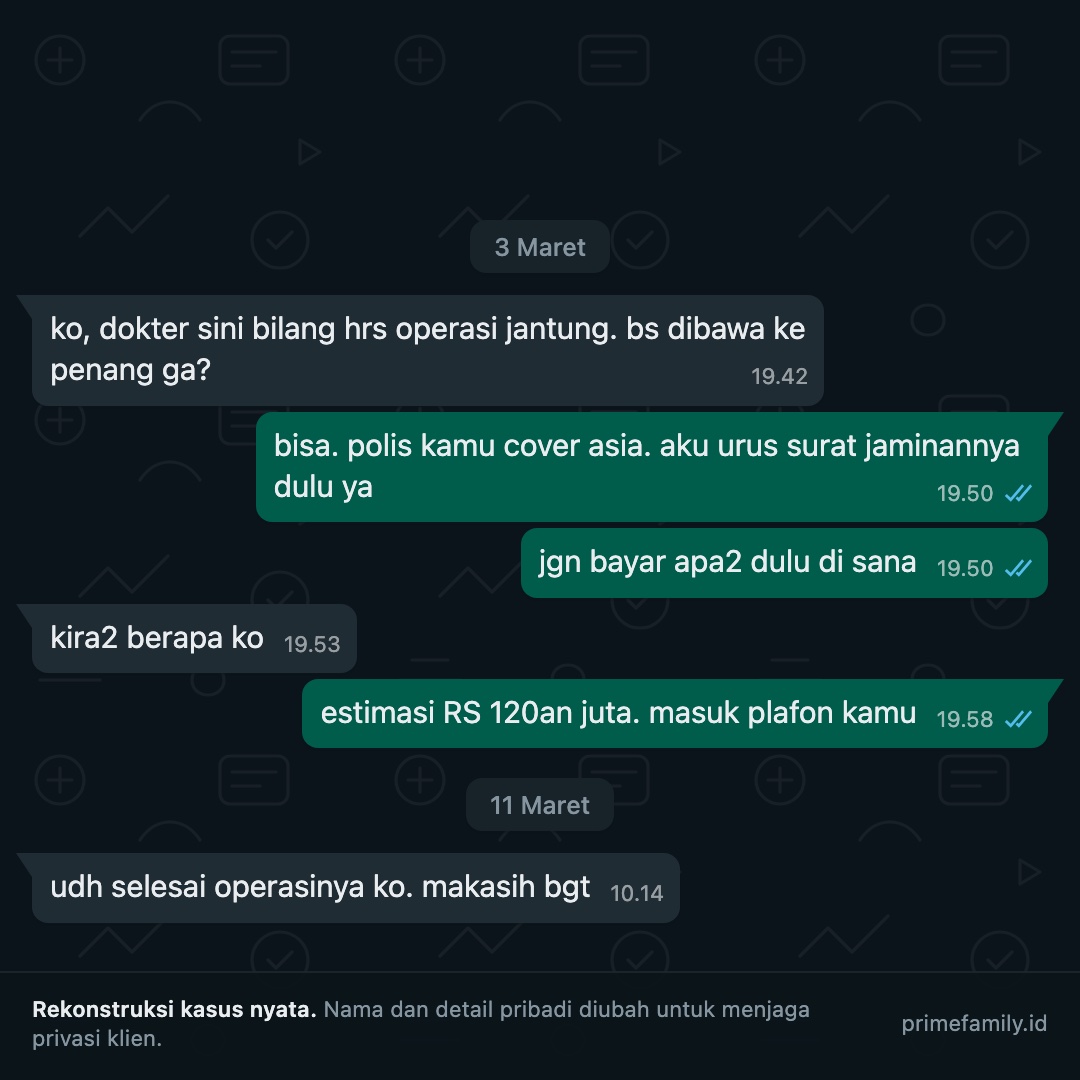Rekonstruksi percakapan: klien dirujuk operasi jantung ke Penang, surat jaminan diurus lebih dulu